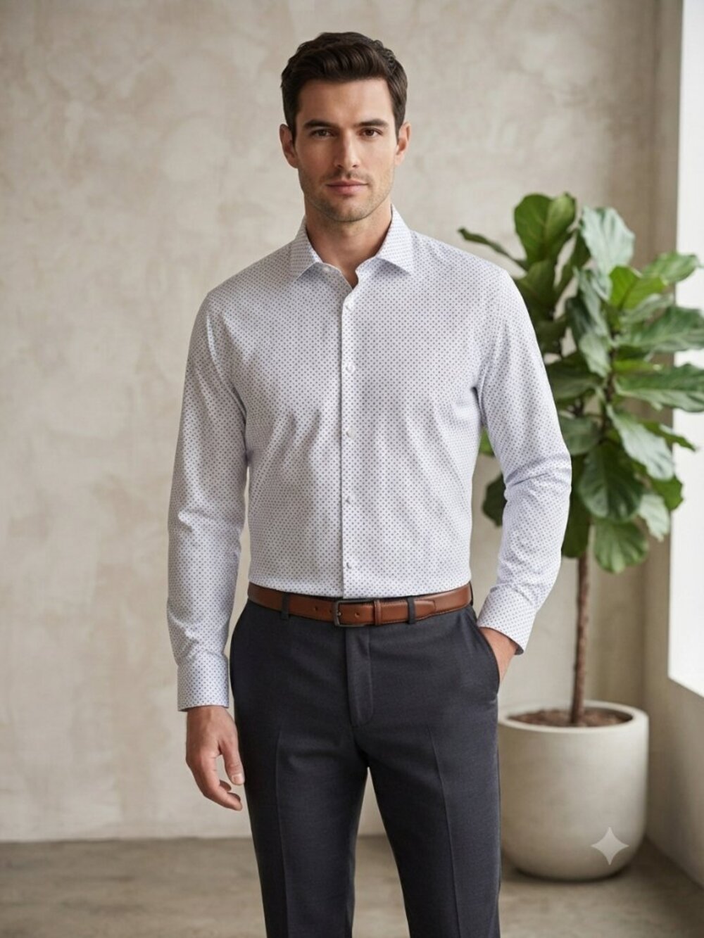 Michael Kors Men's Slim Fit Stretch Dress Shirt Size 15 32/33 M White Blue Print